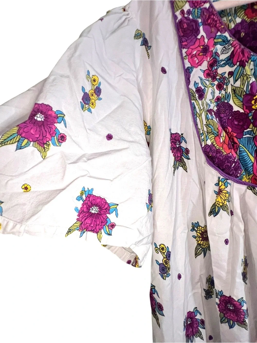 3X Floral Bib Maxi Dress White Purple Yellow Boho Prairie Cottagecore Housecoat